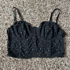 🌟Black Rhinestone Embellished Bustier Top🌟